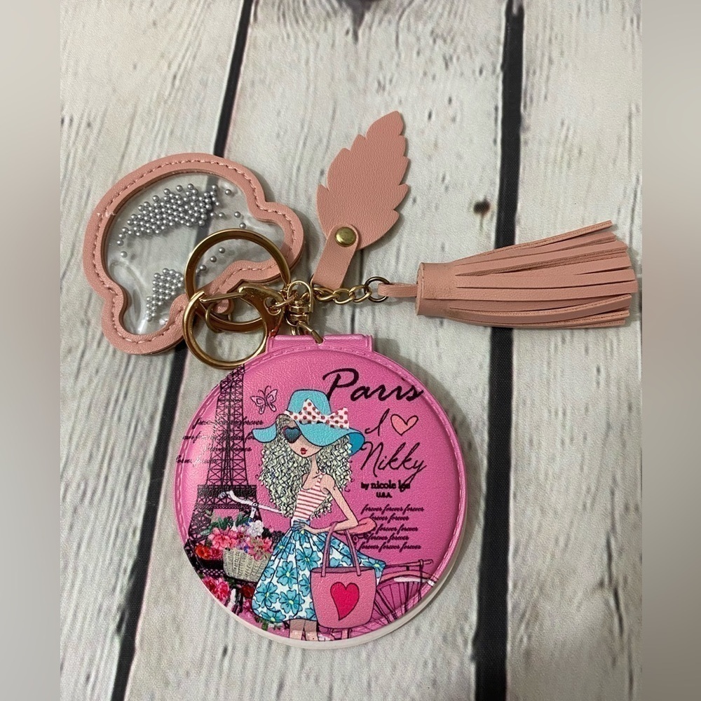 NICOLE LEE NIKKY ViSITS PARIS COMPACT MIRROR TASSEL KEYCHAIN